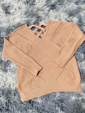 Express Crochet Knit long sleeve vneck top women small capsule coastal fisherman